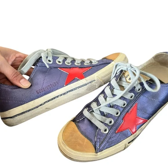 GOLDEN GOOSE VSTAR2 Laminated Metallic Leather Sneakers